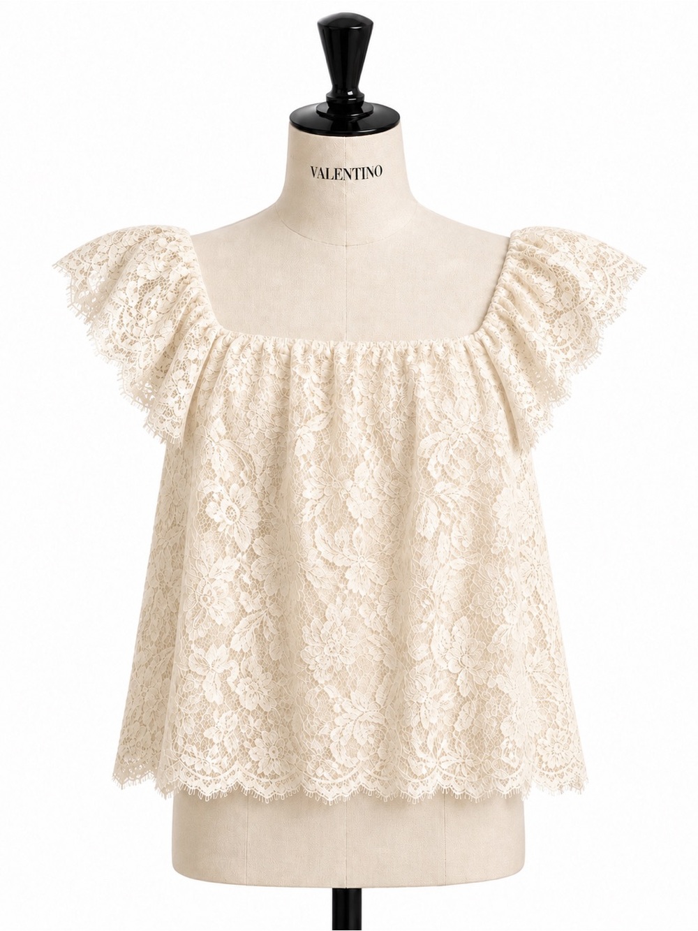 Valentino Cream Ruffled Lace Cap Sleeve Blouse
Size 8